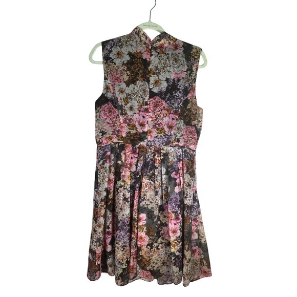 Adrianna Papell Dress Women Floral Print Fit Flare Sleeveless Neck Tie - Picture 2 of 13